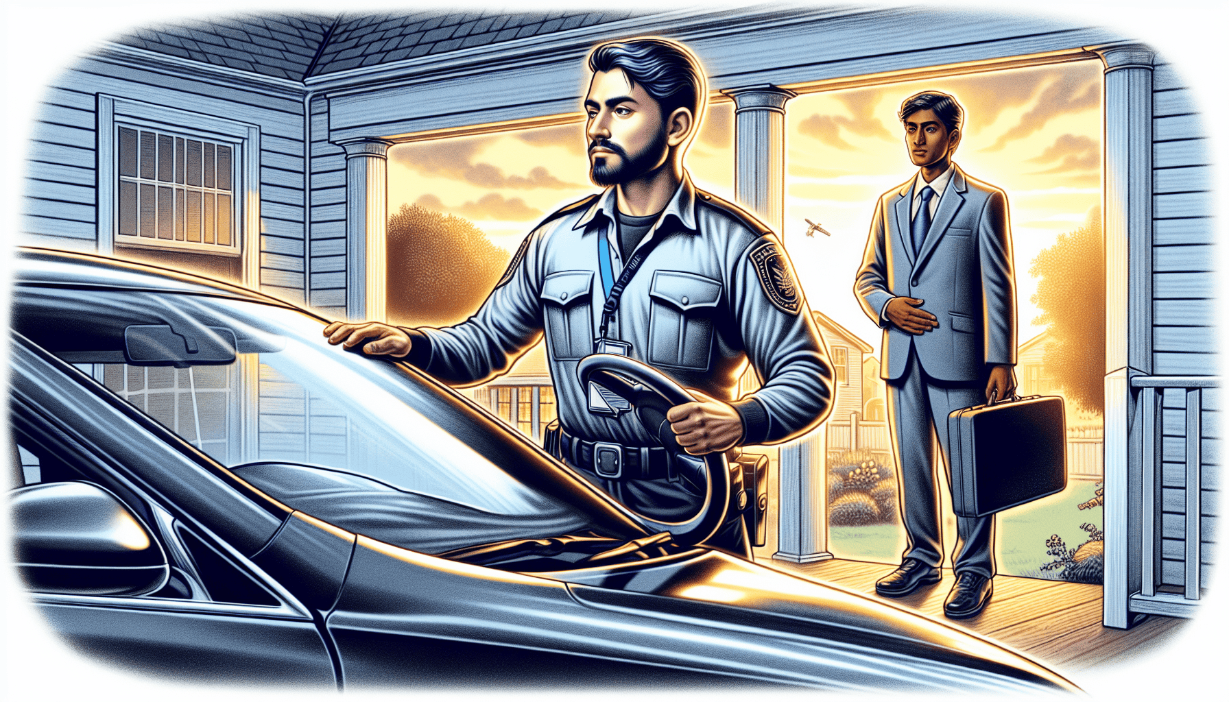 Illustration of a repossession agent peacefully repossessing a vehicle
