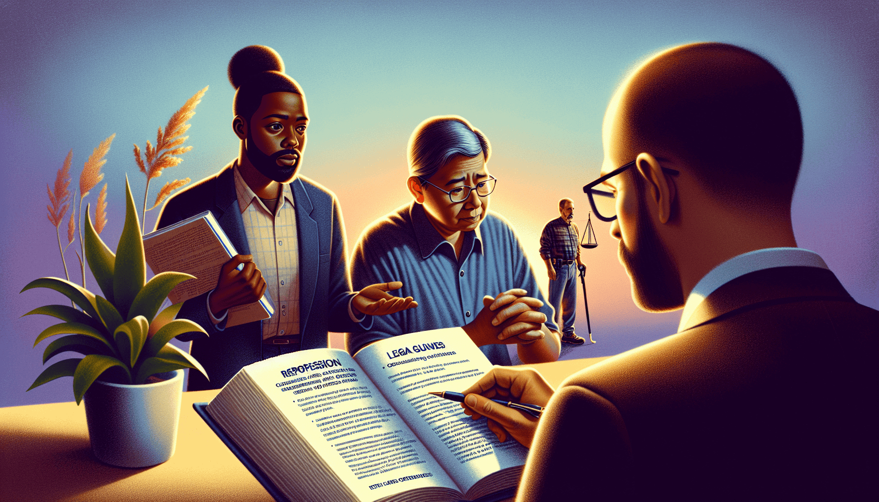 Illustration of repossession agents complying with legal guidelines